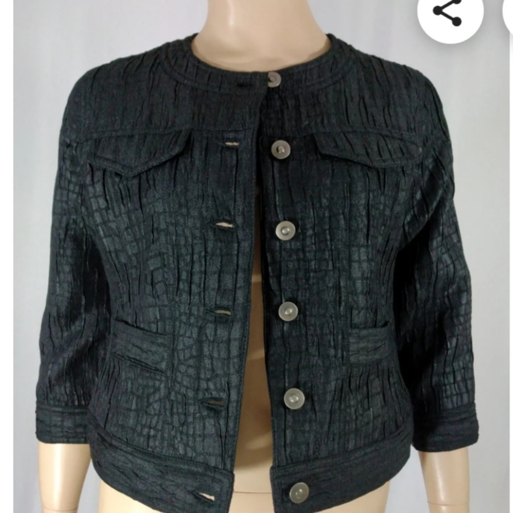 RUBY RD. BLACK TEXTURED BUTTON FRONT JACKET SIZE 12P